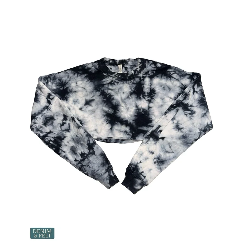 Alo‎ Yoga Tie Dye Extreme Crop Crewneck Sweatshirt Black White Cropped Pullover